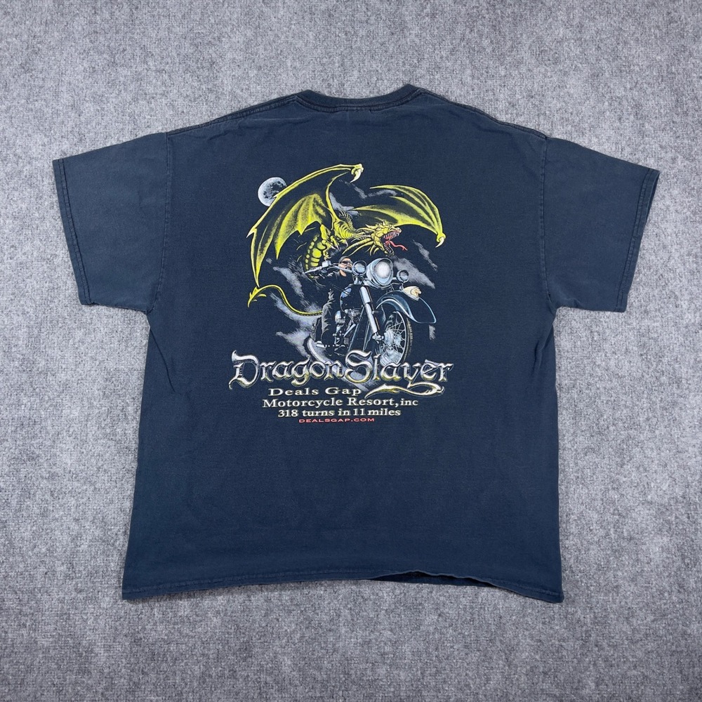 Y2K Dragon Slayer Biker T-Shirt Mens XL Black Deals Gap Motorcycle Resort